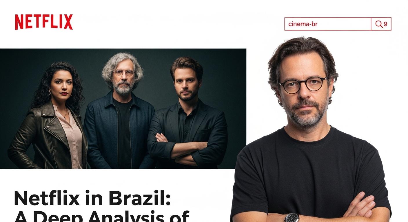 Brazilian cityscape with Netflix branding and film imagery in a cinematic collage