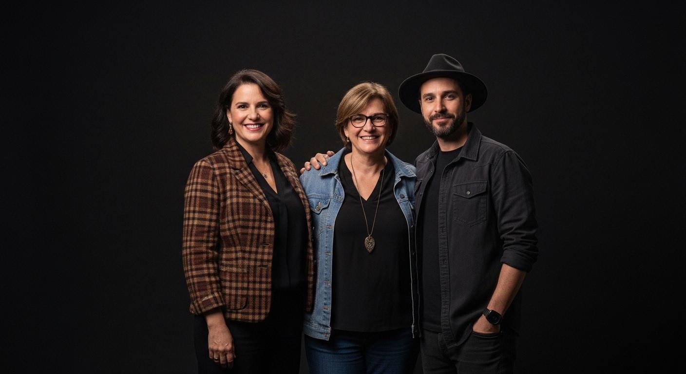 Collage showing casting across Movies and TV with Brazilian city backdrop