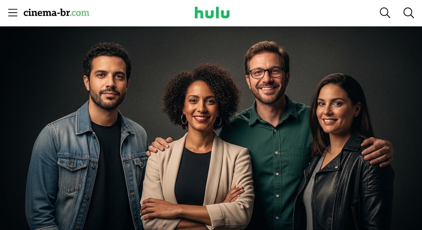 Brazil-focused editorial collage with Hulu branding and TV show imagery